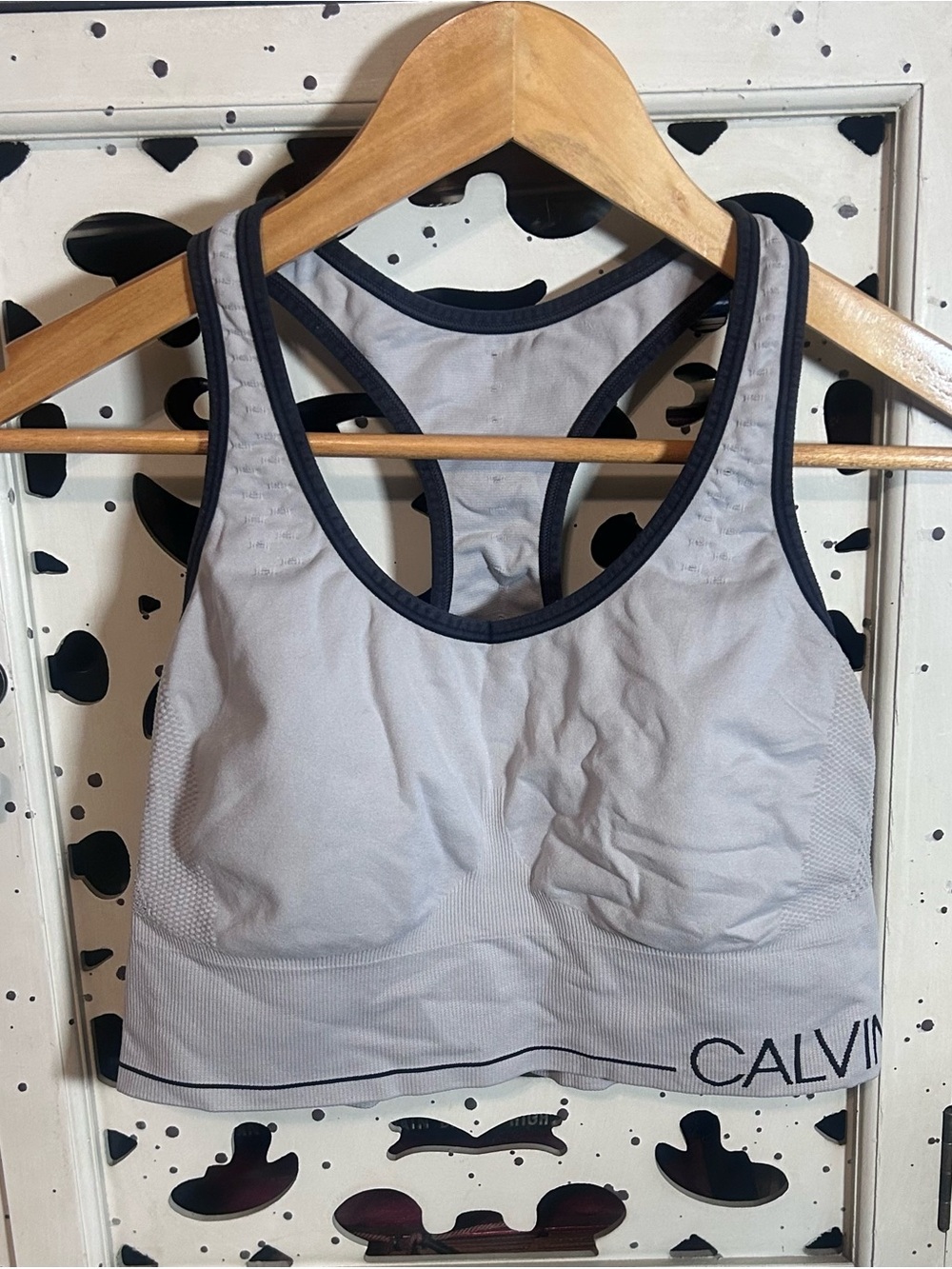 Calvin Klein Performance Women’s Sports Bra Light Gray Black Trim Racerback